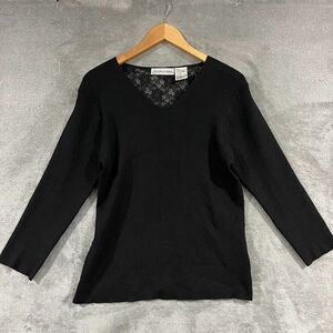 Vintage 90s Y2K Lace Pointelle Sheer Back Ribbed Knit Top Cyber Grunge Sz L?